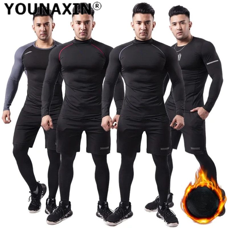 3-piece Men Plush Warm Sports  - T Shirt Tight Fit ulasan dan harga