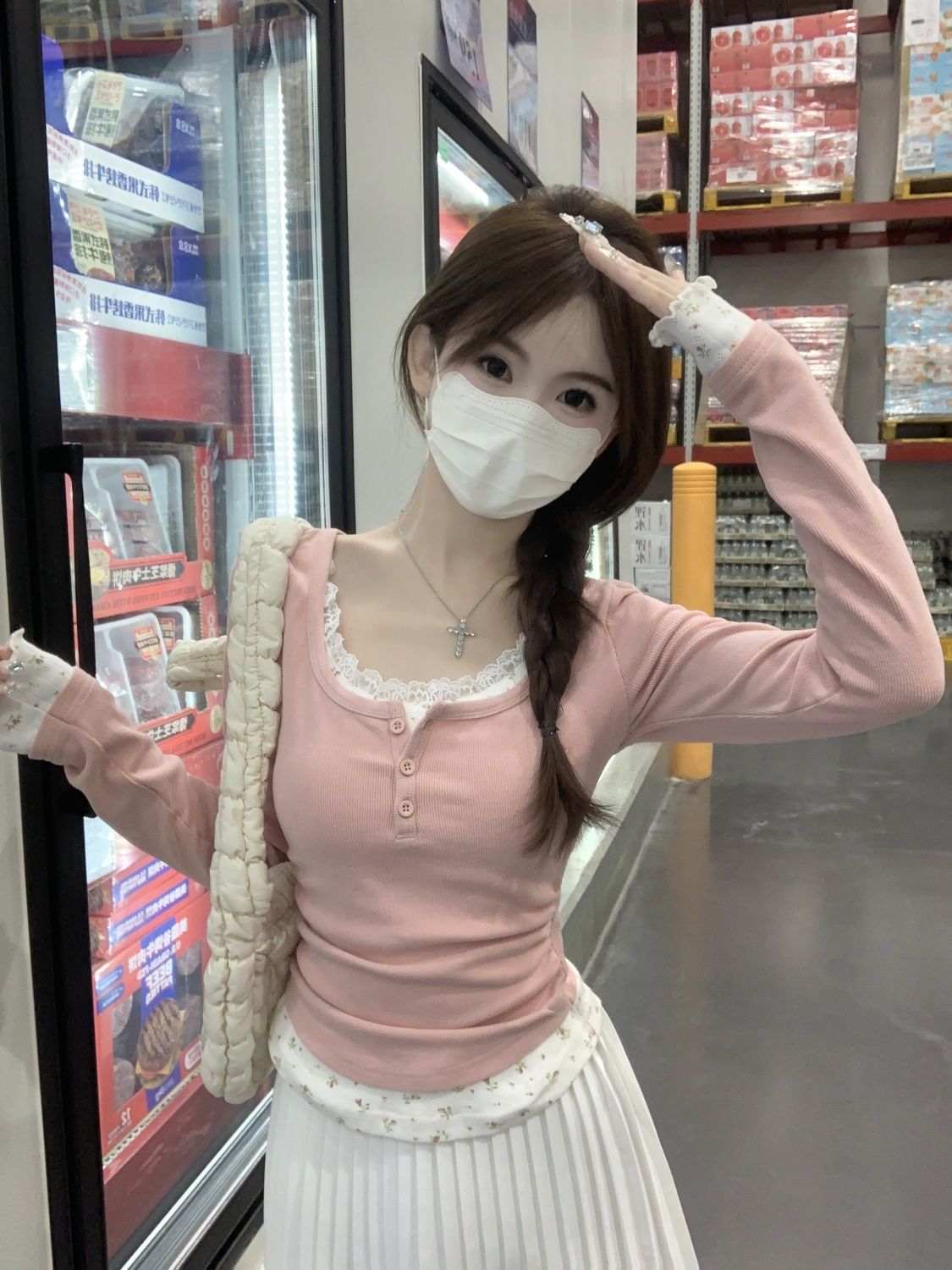 2026 Pink Floral Two-piece Cre - Undershirt Crew Neck ulasan dan harga